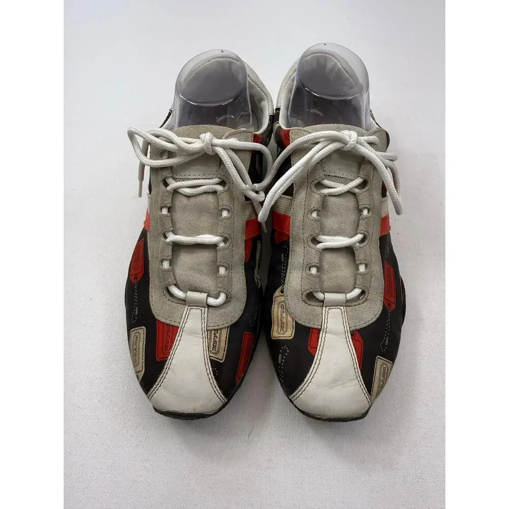 Coach Kate Logo Tag Print Leather Sneakers Size 10M Brown Orange‎ Designer Shoes